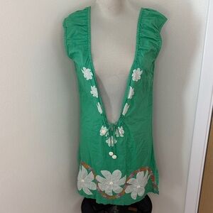 Letarte Hand made swim Maui coverup green floral m medium shell